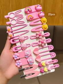 20pcs Cute Cartoon Pink Hair Clips, Suitable For Everyday Use - Pink - View 6