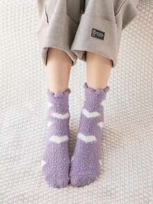 5/10 双随机女士秋冬心形图案保暖袜，适合居家、睡眠、送礼、孕妇袜 - 彩色 - 查看 4