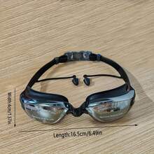 High Def Anti-Fog Swimming Goggles With Ear Plugs - Electroplated Design, Unisex, Wide View - Suitable For Pool And Beach Fun