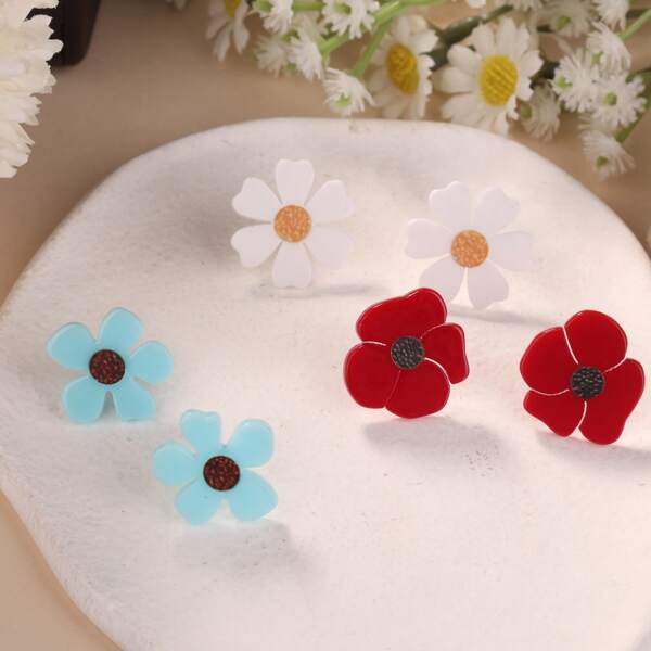 1 Pair European & American Fashion French Style Earrings For Women, Ceramic Texture Floral Print, INS Design Long Cute Acrylic Dangle Earrings, Suitable For Spring & Summer