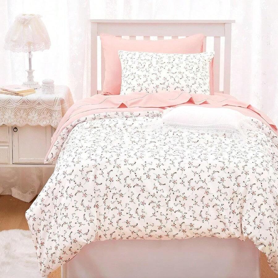 JSHGVFloral Duvet Cover Set Coquette Cottagecore Aesthetic Cute Flower Pattern For Women Teen Girls Soft Lightweight Bedding 3Piece Pink Twin Twin XL Sizeasfa4dFa - Pink - View 1