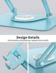 Soporte para portátil de escritorio con base giratoria de 360°, soporte para portátil ajustable de varios ángulos, atril para portátil plegable compatible con PC de 10 a 15.6 pulgadas, color azul - Azul - Ver 6