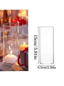 1pc, Glass Cylindrical Clear Candle Holder, Wedding Centerpiece Decoration, Easter And Thanksgiving Glass Cylindrical Vase For Wedding Centerpiece, Floating Candle Vase Flower Decoration, Wedding Ornaments, Ornament Candle Holder