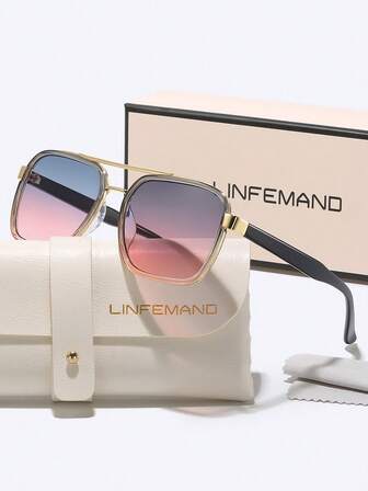  LINFEMAND - Gafas decorativas clásicas rectangulares de doble puente con degradado, para hombre y mujer, ideales para conducir en verano, viajar y regalar en vacaciones.