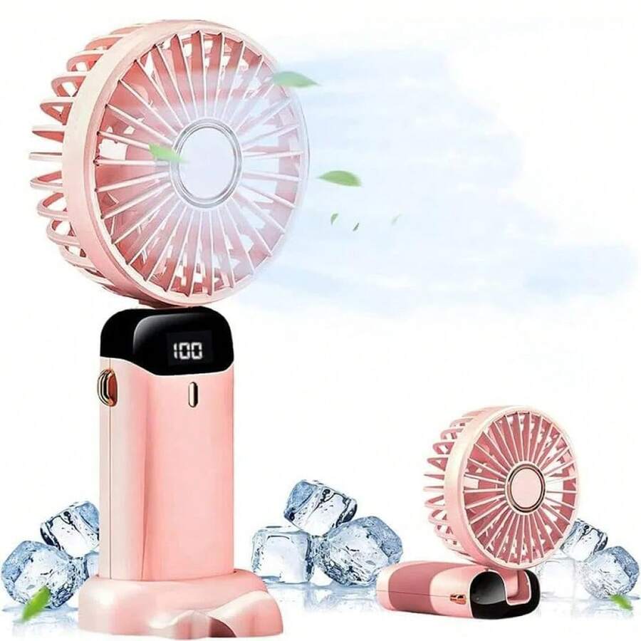 SULVGO Stay Cool On-The-Go: Small Handheld USB Fan - Portable & Charging For Students & Office Desk, Rechargeable Digital Display Mini Portable Foldable Desk/Handheld USB Fan, 5 Speed Levels, 5 Blades, Quiet Operation For Office, Commute, Camping, Picnic, Hiking, Beach Vacation, Backpacking, Sports