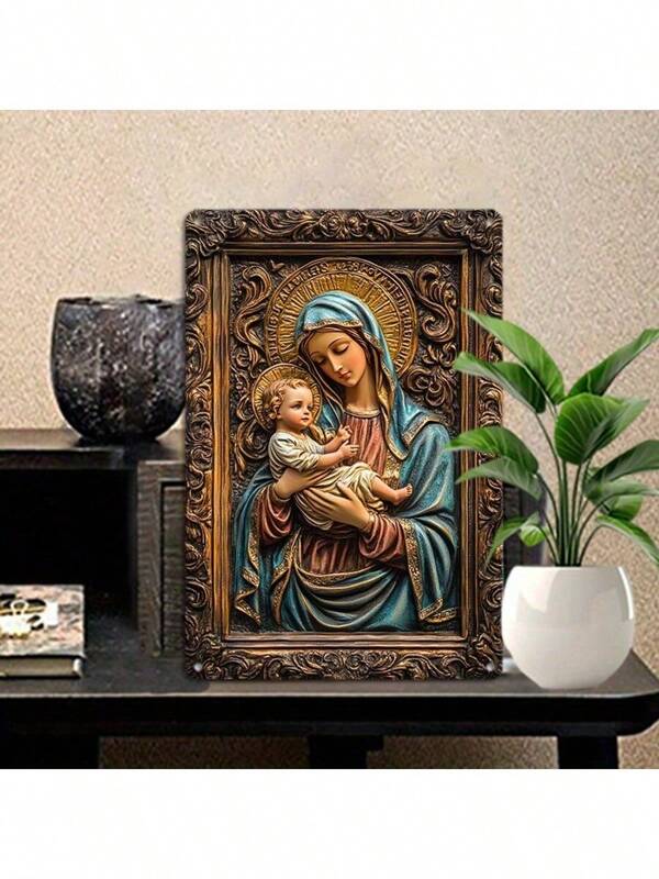 1 Stück Vintage Stil Jungfrau Maria Metallschild - Katholische Wohndekoration, rustikale Bauernhaus Wandkunst, religiöses Blechschild für Kirche, christliches dekoratives Geschenk, 20cm x 30cm Aluminium, Wandbehang, Familien-Thema