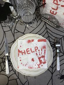 20 piezas Servilletas con estampado de huella de mano ensangrentada para fiesta de Halloween, toallas de papel desechables impresas para decoración de vacaciones y fiestas, decoración de mesa de fiesta temática, suministros de fiesta de Halloween