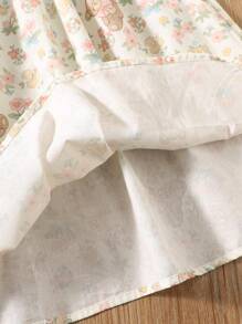 Girl Summer Dress With Bear Embroidery, Short Sleeve Peter Pan Collar Knee Length, Sweet Young Lady Style