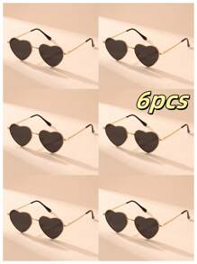 1pair, 2pair, 3pair, 6pair Women Metal Frame Heart-Shaped Fashion Fashion Glasses, Very Suitable To Express Love On Valentine's Day With These Colorful Heart-Shaped Glasses, Stylish And Sweet. Suitable For Valentine's Day, Beach, Outdoor Travel And Daily Accessories, For Summer Beach Vacation,Outdoor,Travel