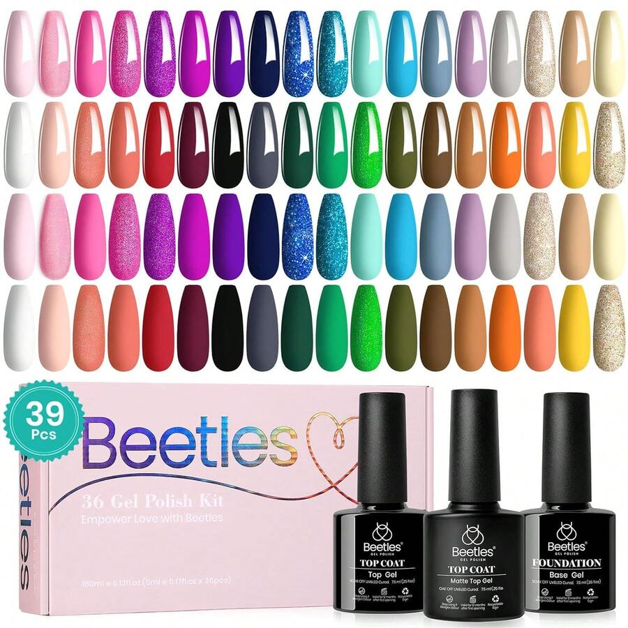 Beetles Gel Nail Polish Kit With U V Light 97Pcs Travel Holiday 45 Colors Gel Polish Set With Nail Stamp Nail Tips Base Top Coat All Season Gel Polish Starter Kit Gift For Women - 0 - 36色自由旅程 - 查看 1