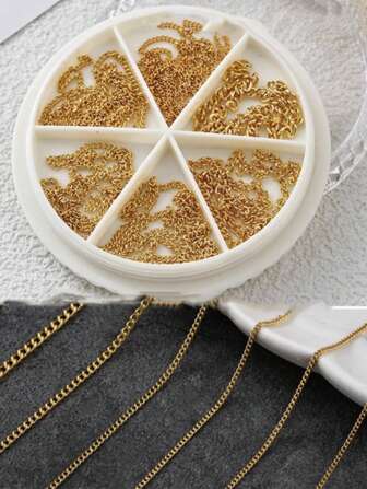 6Pcs/Set Mixed Metallic Chain Nail Jewelry Kit, Gun Metal & Grey Chains Nail Art Decor, Accessories Nail Supplies Nails Nail Charms Nail Gems