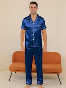 Two Pieces Sets Men's Pajamas With Open Button Top And Pants Set