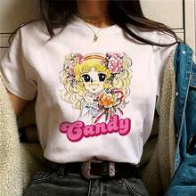 Anime Candy Candy Printed Kawa Girl T-Shirt Manga Shirt For Women Short Sve Summer Japan Anime Funny Tshirt Femme Clothing - 白色 - 查看 1