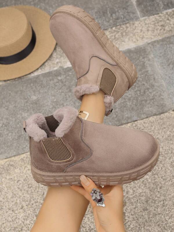 Autumn/Winter Fashion New Faux Tire Thick Sole Non-Slip Comfortable Casual Low Slip-On Warm Snow Boots With Furry Lining