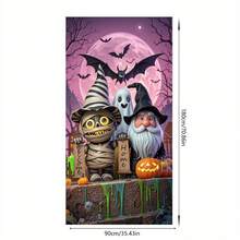2D Halloween Party Backdrop Banner, Polyester Material, Fantasy Horror Themed With Castle, Bats And Pumpkin Lantern Designs, Suitable For Home, Garden, Indoor/Outdoor Party Decorations