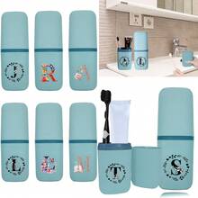 1pc Toothbrush Box Portable Detachable Organizer Case Mouthwash Cup Travel Toothbrush Storage Container Dustproof And Waterproof Toothpaste Holder Suitable Travel Accessories For Business Travel Initial Name 26 Letters Pattern - Blue - View 6