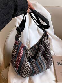 大容量饺子包2025女包复古条纹帆布单肩包洋气斜挎包