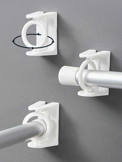 6 pièces Support de tringle à rideaux ajustable sans perçage, crochet adhésif autoadhésif, support de vêtements rotatif à 360° pour salle de bain, maison, bureau, salle de bain d'hôtel, décoration de Noël