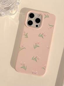 1 件韩国简约郁金香花朵设计手机壳，适用于 Apple 16 Pro Max/16、15 Pro Max/15、14/13、12/11，柔软全覆盖防摔手机壳，适合女性