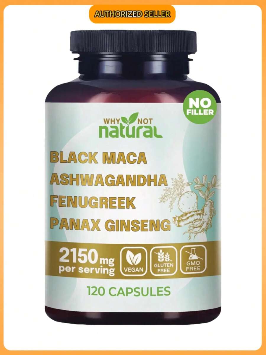 Why Not Natural 4-In-1 Herbal Supplement – Organic Black Maca Root, Ashwagandha, Fenugreek & Panax Ginseng – Supports Hormone Balance, Energy, Vitality & Stress Relief – For Men & Women (Pakc Of 1) - 1 chai - Xem 1
