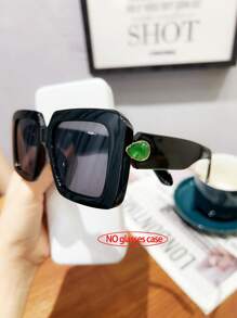 1 PC Women's Korean Elegant Square Frame Gemstone Accessory Fashion Eyewear Suitable For Daily Outfit Matching, Holiday Gift And Work Commuter Use