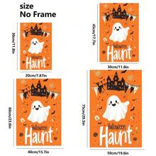 1 Piece,Retro Halloween Cute Ghost With Font 'Halloween Haunt', Modern Frameless Art Decoration Painting, Printed Posters Mural, Waterproof Canvas,Suitable For Home, Office, Bedroom, Living Room, Study, Bathroom, Bar, Wall Arts And Home Decoration, Is An Ideal Holiday GiftV