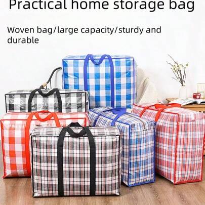 1 件超大耐用防水编织储物袋带手柄 - 加厚多用途整理器，适用于搬家、旅行、衣物和垃圾 - 坚固的塑料方形，无需电源，非常适合搬家包装用品、家庭组织储物盒、整理储物盒、壁橱清洁和节日装饰。, 可折叠储物袋, 搬家袋, 超大, 超大, 包装袋, 布料收纳, 储物袋, 秋季, 秋季装饰, 秋季家居装饰, 圣诞装饰, 便携式收纳, 万圣节装饰, 收纳, 整理器