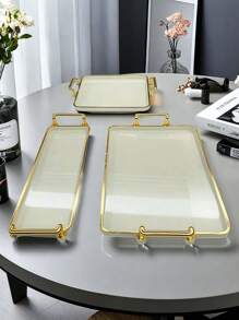 1pc Rectangular Modern Luxury Design Tray, Suitable For Dessert, Cake, Snacks, Wedding, Home & Office Use, With Handle