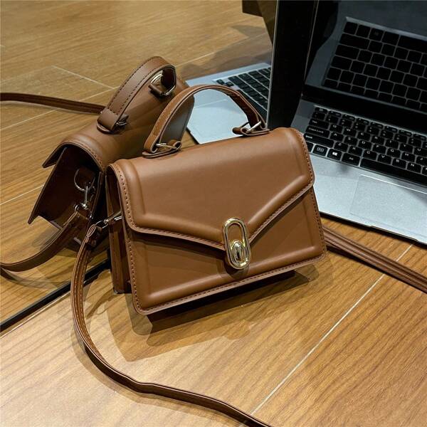 Solid Color Minimalist Flap Square Bag, Luxury Look