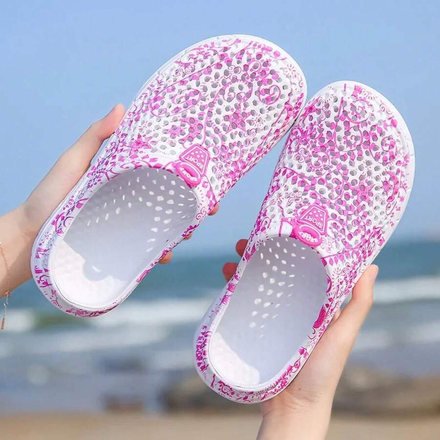 Zapatillas de Verano para Mujeres, Zuecos Huecos, Sandalias de Piscina al Aire Libre, Zapatos de Playa de Jardín, Chanclas de Ducha de Agua, Mules Ligeros con Mensaje - Púrpura-1617 - Ver 1