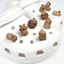 Water Vole Themed Shoe Charms - Cute Bathing Little Piglets, Funny Shoe Decor Set - Brown - View 2