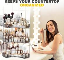 3-Tier Corner Bathroom Counter Organizer With Top Toothbrush Holders,Large Makeup Organizer Countertop With Brush Holder,Skincare Organizers Corner,Exquisite Vanity Organizer (Gray, 3 Tier) - Dark Grey - View 10