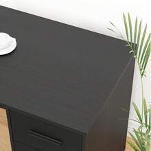 Veyra White L Shaped Desk With Drawers Shelves, Large Home Office Corner Computer Desk With Storage File Cabinet, Modern Metal Wood Desk For Executive Writing Study Workstation, 59 Inch Bedroom Table - Black - View 5