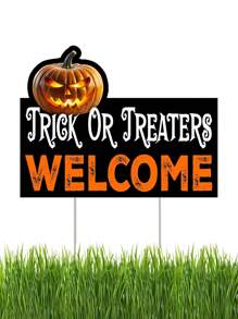Large Trick Or Treaters Welcome Happy Halloween Yard Sign Home Outdoor Lawn Decoration With Stakes,Halloween Decorative Ground Plugs For Garden Patio Gates,Trick Or Treat Pumpkin Scary Spooky Decor