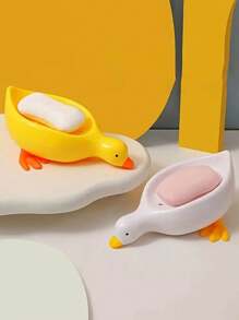 1 pieza Plato de jabón con forma de pato autodrenante, caja de jabón con diseño de gato y patito de dibujos animados, soporte rectangular de plástico para jabón, plato de jabón con diseño de cascada, fácil de limpiar y guardar, decoración divertida para el hogar, el baño y la cocina, adecuado para jabón y esponjas