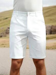 Men's Fashion Golf Casual Outdoor Shorts, Breathable Durable Versatile Knee-Length Bermuda Shorts, Solid Color Men Shorts - White - View 4