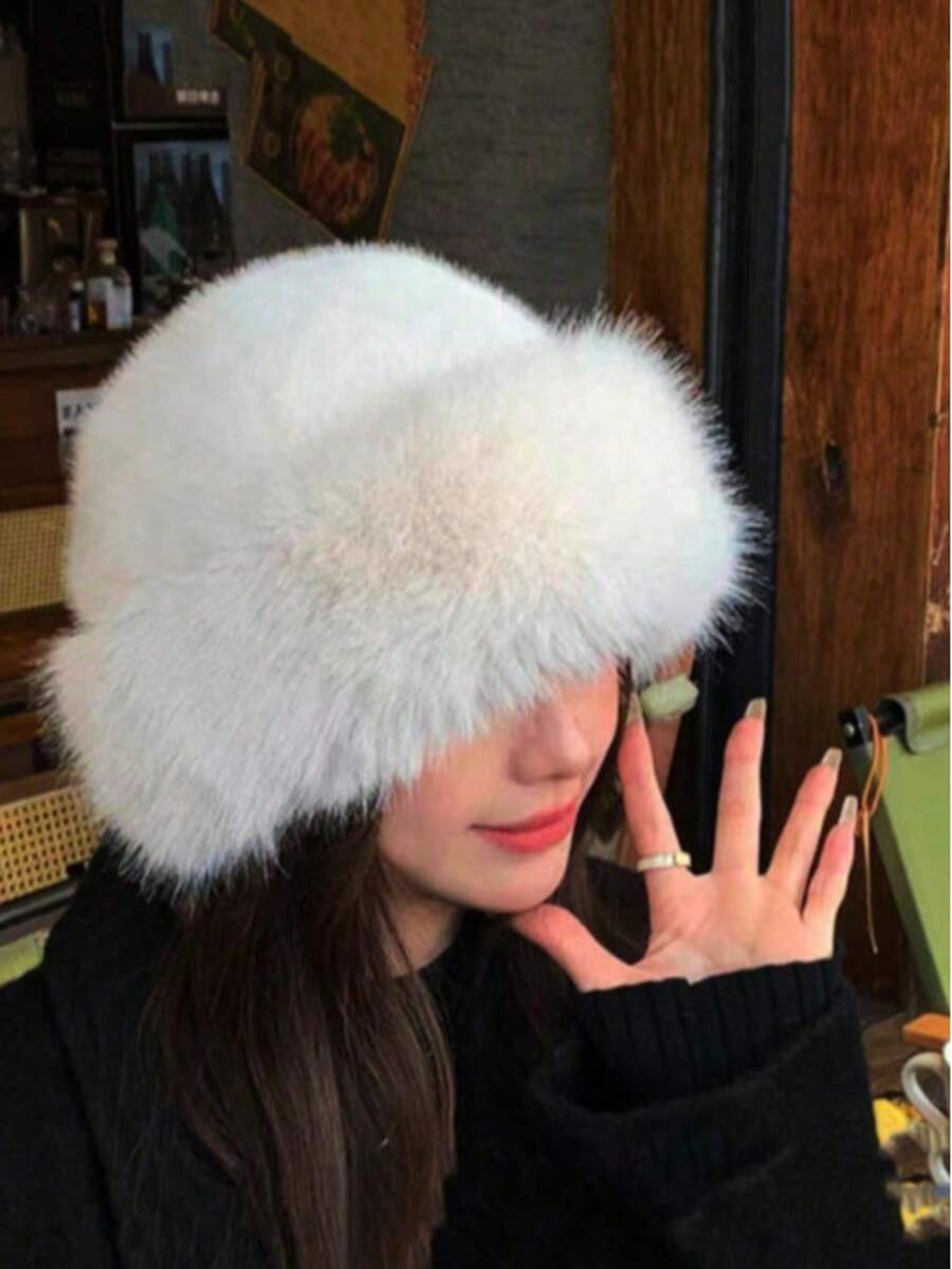 1 件女士奢华蓬松帽，大号，厚蓬松饰边，保暖耳罩，多功能冬季配饰，优雅的节日礼物 - 彩色 - 查看 1