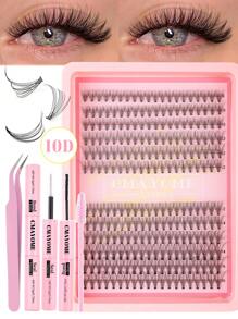 240 piezas Conjunto de extensiones de pestañas falsas con rizo D, mezcla múltiple de 10D+20D+30D pestañas postizas gruesas y tupidas, mechones de pestañas suaves, con maquillaje natural para ojos, longitud de 8-16mm apta para fibra de mink fina e impermeable con efecto 3D, adecuada para maquillaje natural, dramático y diario, kit de racimos de pestañas postizas para cosplay.