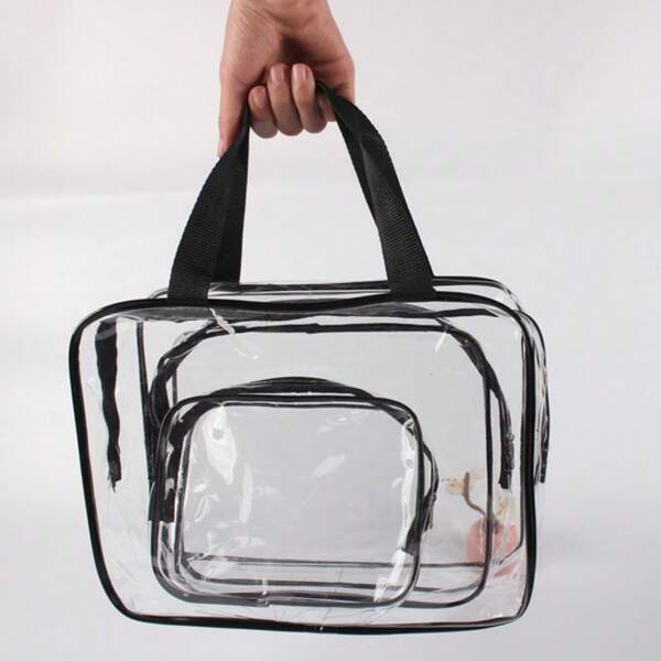Bolsa de almacenamiento de juguetes grande, estuche de viaje impermeable de PVC transparente con cremallera y de uso múltiple para bloques, rompecabezas, libros de estudiantes, artículos de tocador, cosméticos, cuadrado y rectangular, material de plástico, adecuado para organización del hogar y viajes, regalos para el Día de San Valentín y bodas