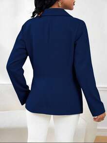 Women's Tailored Blazer Fake Pocket With Lined Buttons Double Pocket Simple Elegant - 藏蓝色 - 查看 3