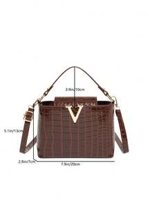 奢侈品牌女士手提包，鳄鱼压纹优质石纹托特包，小众时尚百搭单肩包，2025新款大容量复古休闲街头托特包，极简名媛风亮面高端斜挎包，2025新款优雅大容量妈妈包，时尚个性枕头包，黑勃艮第色系女士包 - 棕色 - 查看 4