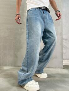 Quần Jeans Xanh Nhạt Nhuộm Tie-Dye Phong Cách Retro Cho Nam HEHCN, Quần Jeans Denim Thẳng Rộng Thường Ngày, Phong Cách Đường Phố Y2K Của Mỹ Đa Năng, Quà Tặng Thích Hợp Cho Bạn Trai, Chồng - Màu xanh lam - Xem 5