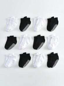 6 Pairs/12 Pairs Baby Anti-Slip Ankle Socks With Non-Slip Rubber Sole, Suitable For Infant, Toddler, Boys And Girls