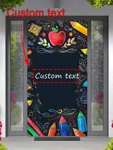 1 件开学门帘 - 可定制文字、彩色学校用品和红苹果设计、无需电力、学校装饰、有趣的教育印刷品、易护理面料、耐用材料、季节性装饰、新学年必备品、儿童艺术活动 - 彩色 - 查看 1