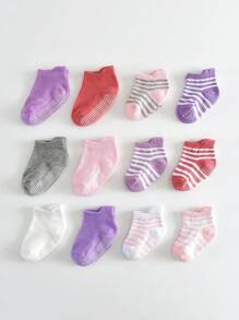 6 Pairs/12 Pairs Baby Anti-Slip Ankle Socks With Non-Slip Rubber Sole, Suitable For Infant, Toddler, Boys And Girls
