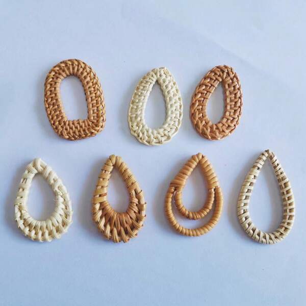 Handwoven Geometric Ins Boho Vacation-Style Woven Earrings – Rattan, Teardrop Grass Braid, Bamboo Weave Ear Studs & Accessories For Graduation Season/Back-To-School DIY Jewelry Making