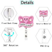 1 pezzo Portabadge retrattile in acrilico con CORVO rosa, Porta biglietto da visita per ginecologo, Portacard di riconoscimento per LPN, RN, GYN, Assistente Infermiere, Regali per infermieri, Forniture scolastiche, Ritorno a Scuola