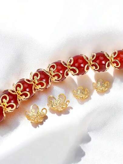 50 件金色合金空心花珠 - 多功能 DIY 珠宝制作用品，工艺配件吊坠隔珠，易于使用，非常适合手工珠宝、时装设计和艺术项目