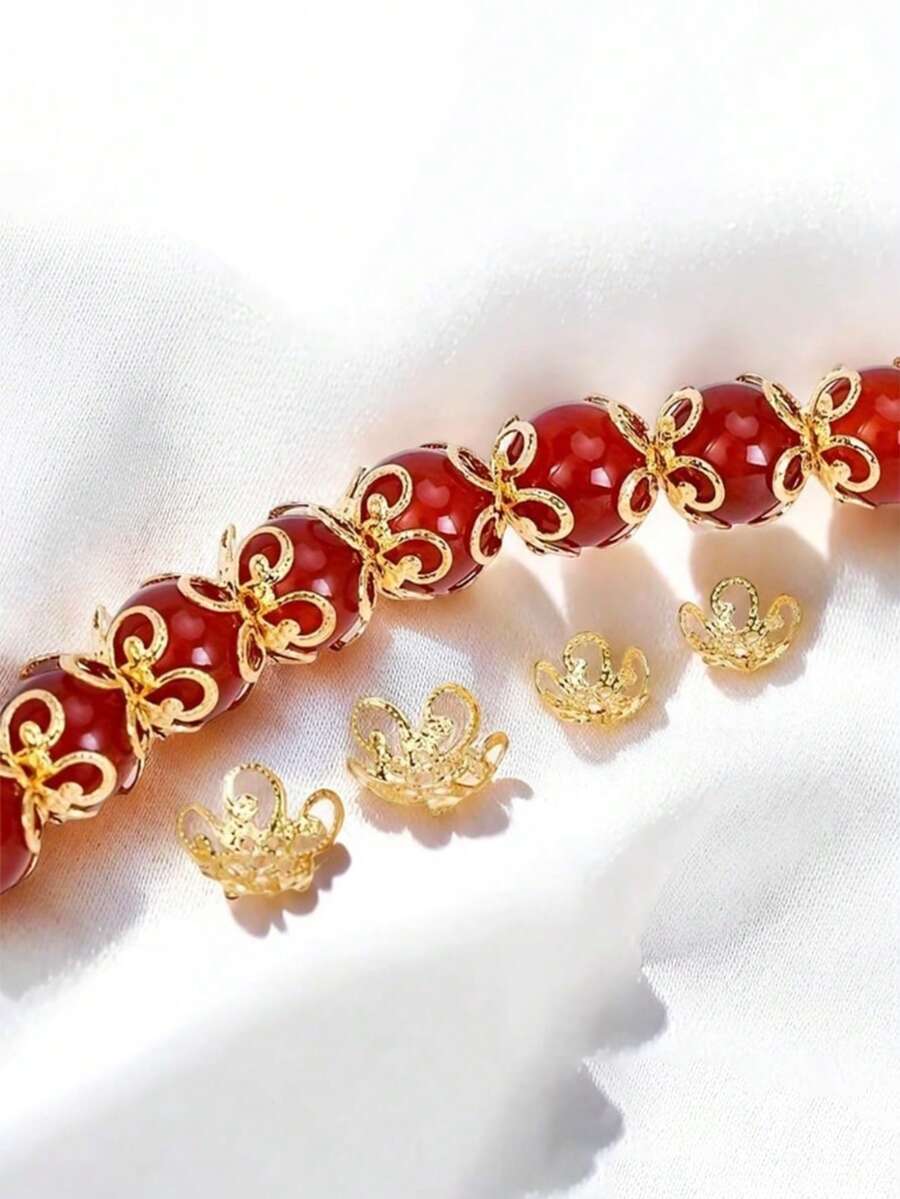 50 件金色合金空心花珠 - 多功能 DIY 珠宝制作用品，工艺配件吊坠隔珠，易于使用，非常适合手工珠宝、时装设计和艺术项目