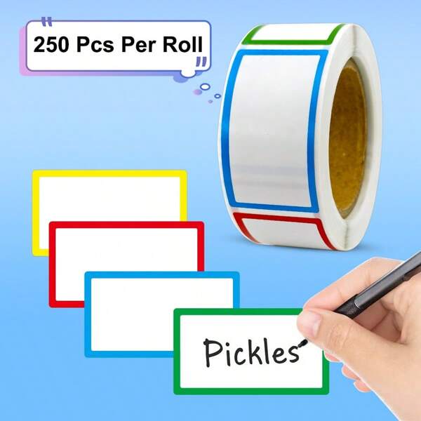 250pcs/Roll Colorful Blank Stickers, Handwritten Tag Rolls, Classification Label Stickers, Large Waterproof Bottle Spice Label Stickers School Supplies,Back To School